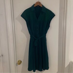 Green Button-Front Belted Dress